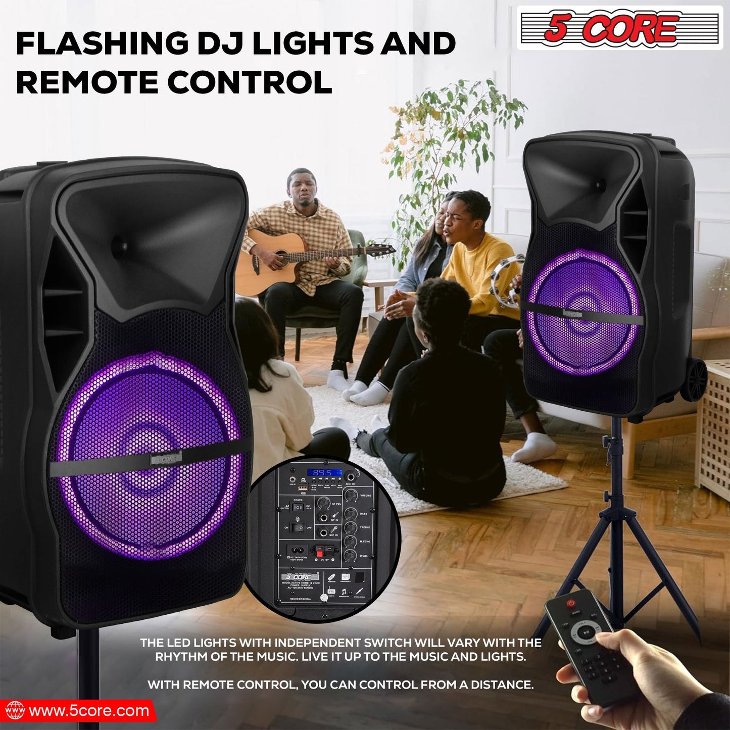 5 Core DJ Speakers 12" Rechargeable Powered PA System 250W Loud Speaker - ACTIVE HOME 12 2-MIC-11