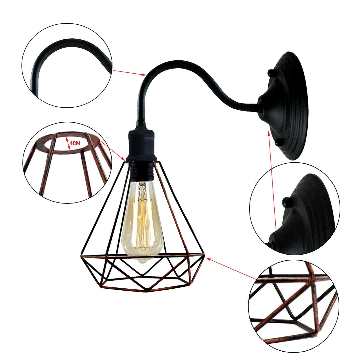 Modern Industrial  Vintage Indoor Rustic Red colour Wall Light Lamp Fitting Fixture E27 Holder UK~3673-1