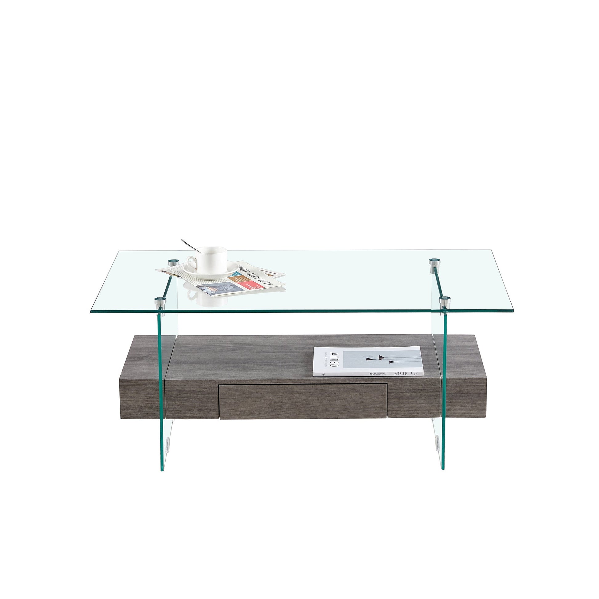 Tempered Glass Coffee Table With Dual Shelves-7