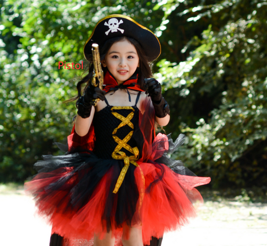 Size: 150cm, Color: Pistol - girl''s Halloween Dress Suit cos pirate costume