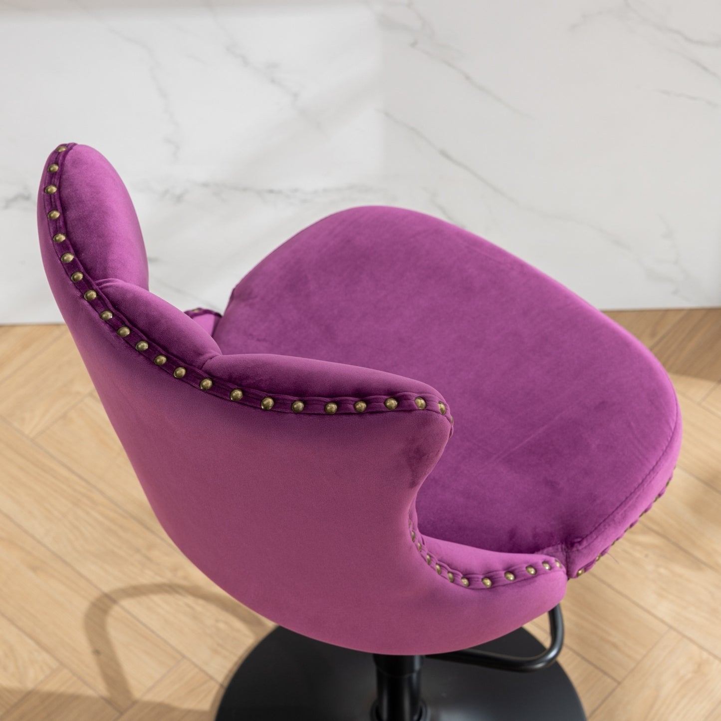 Swivel Velvet Barstools Adjusatble Seat Height from 25-33 Inch,17.7inch base, Modern Upholstered Bar Stools with Backs Comfortable Tufted for Home Pub and Kitchen Island,Purple,Set of 2,SW1812PP