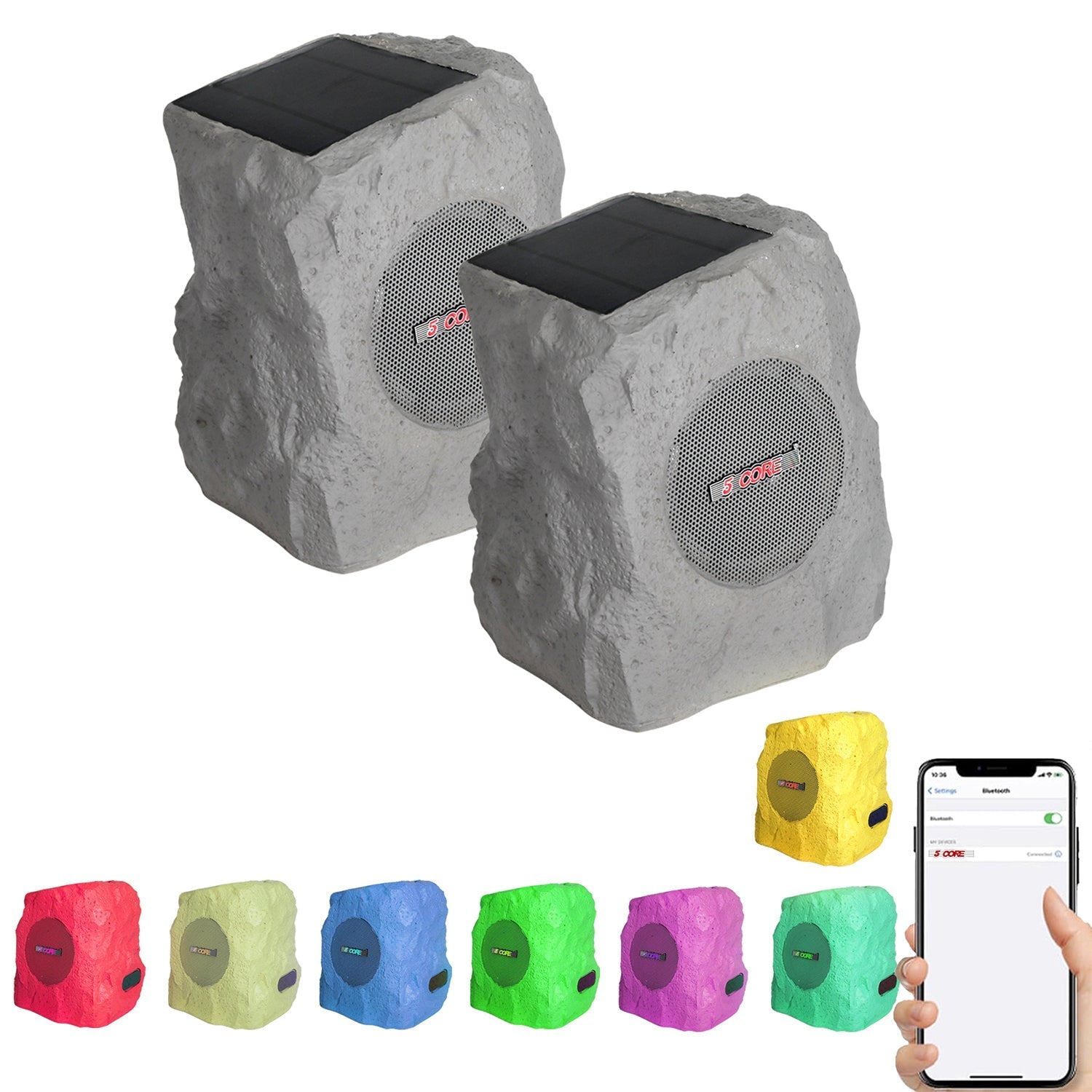 5Core Outdoor Speakers Bluetooth Waterproof Wireless Linkable TWS 10W Pool Patio Garden Rock Subwoofer-5