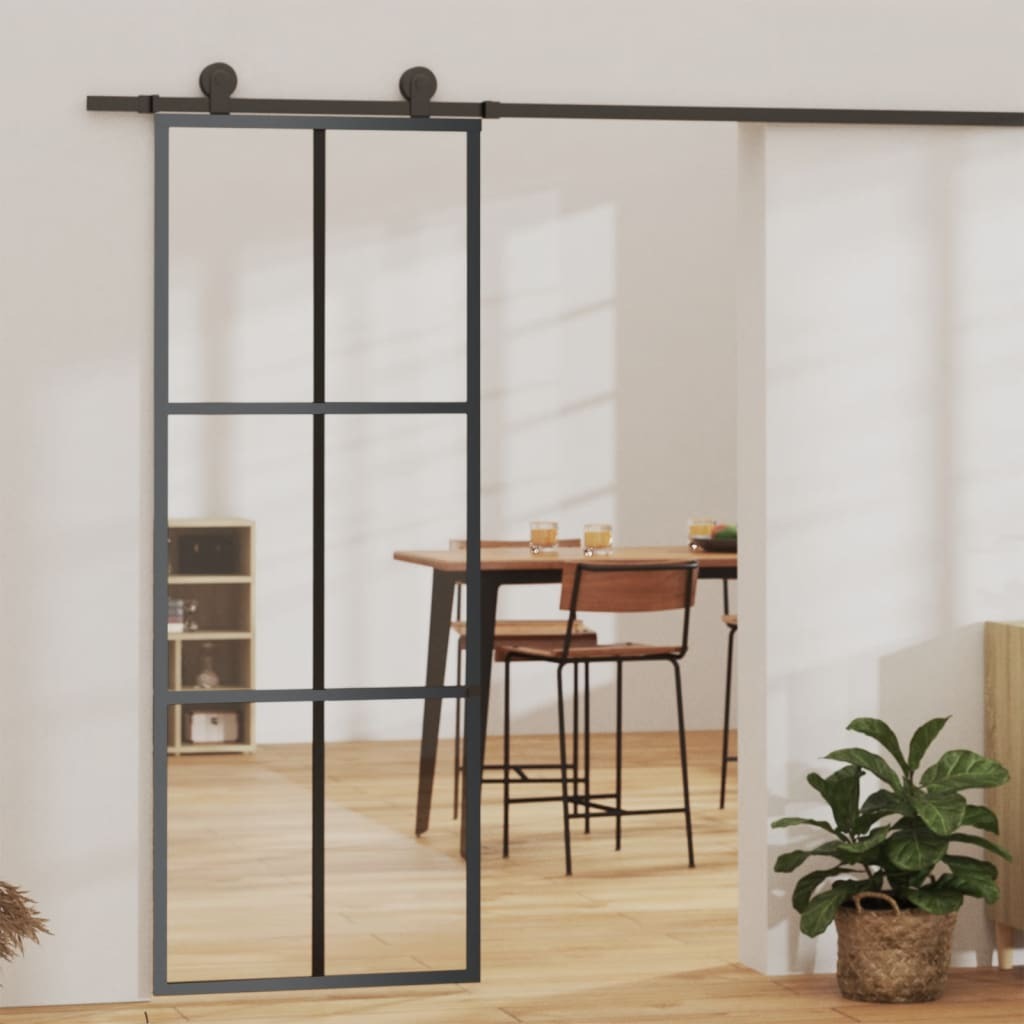 vidaXL Sliding Door ESG Glass and Aluminum 29.9"x80.7" Black