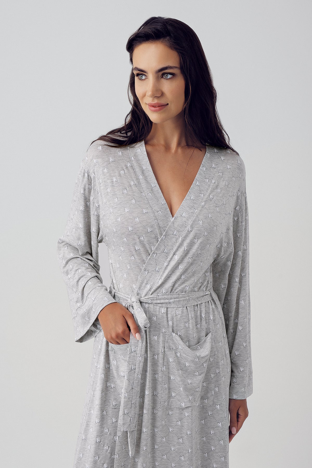 Shopymommy 15502 Polka Dot Maternity Robe Grey-1