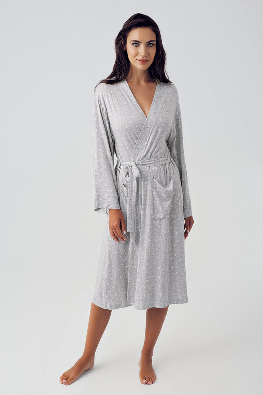 Shopymommy 15502 Polka Dot Maternity Robe Grey-0