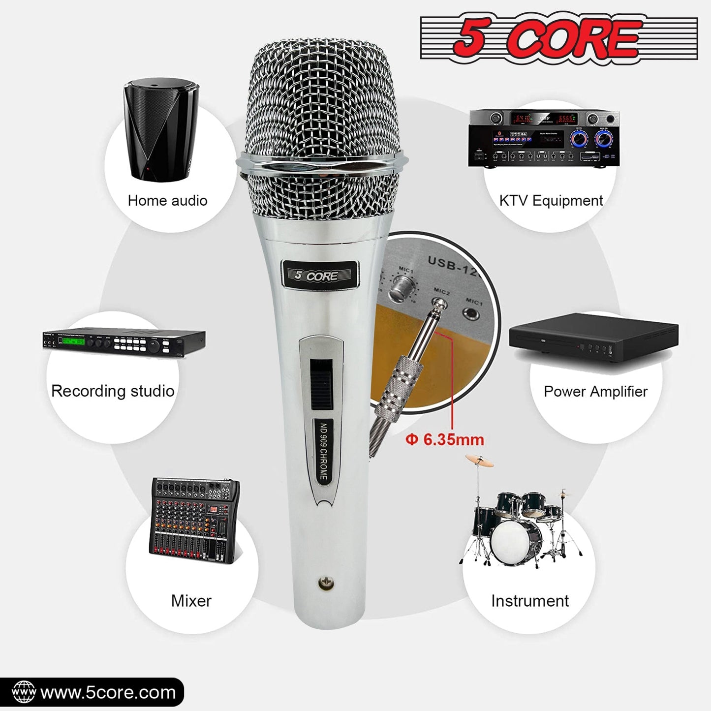 5 Core 4 Pieces Microphone Pro Microfono Dynamic Mic XLR Audio Cardiod Vocal Karaoke ND 909 CHROME 4PCS-11