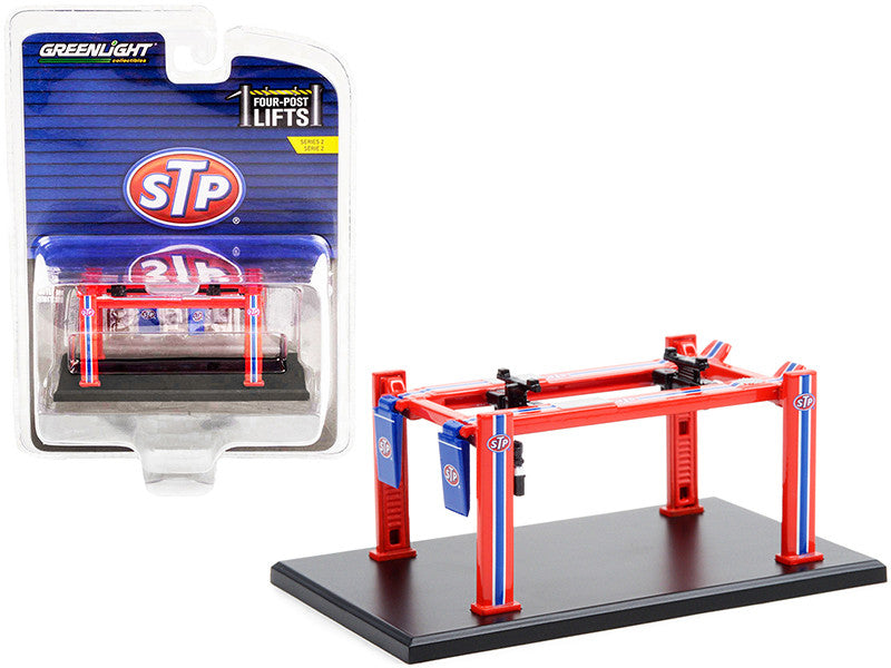 Adjustable Four-Post Lift "STP" Red and Blue "Four-Post Lifts" Series 2 1/64 Diecast Model by Greenlight-0