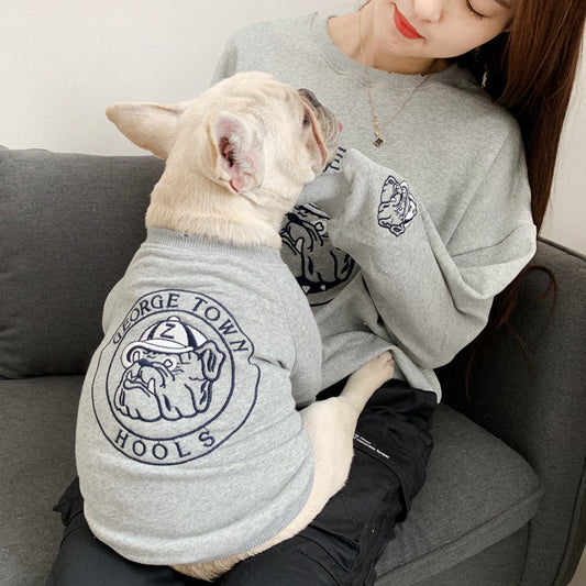 Color: Grey, Size: S - Pet Dog Spring Autumn Clothes for Small Dogs French Bulldog Embroidery Pattern Sweater Chihuahua Clothing Pug Costume Yorkie