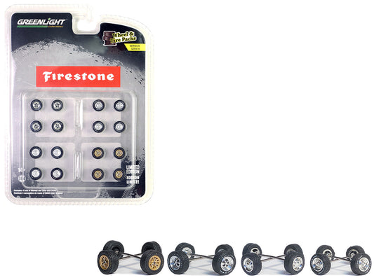 "Firestone" Wheels and Tires Multipack Set of 24 pieces "Wheel & Tire Packs" Series 8 1/64 by Greenlight-0