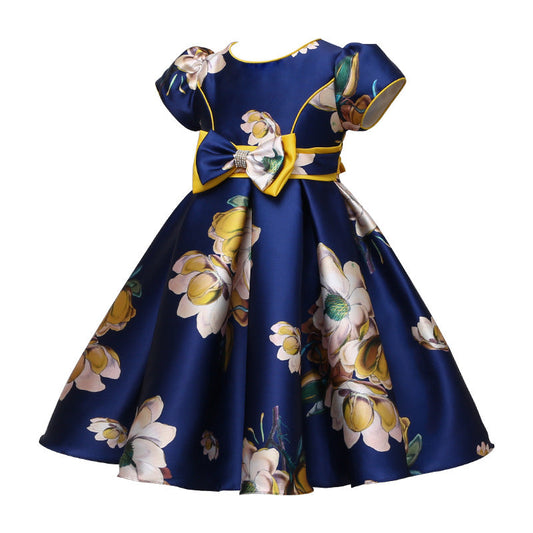 Color: Dark Blue, Size: 110CM - Evening Dress Fluffy Embroidered Princess Dress Kindergarten Costume Girl Dress