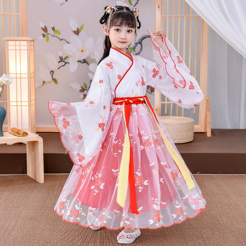 Color: Red, style: Without shoes-110cm, Child size:  - Chinese Style Dress Children's Long-Sleeved Antique Skirt