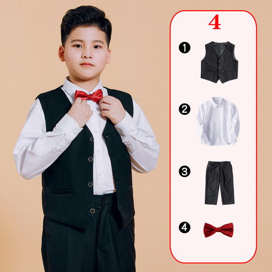 Color: D, Child size: 170cm - Fat Boy Suit, Boy Plus Fat Big Size Suit, Children's Host Costume, Big Boy Piano Performance Dress