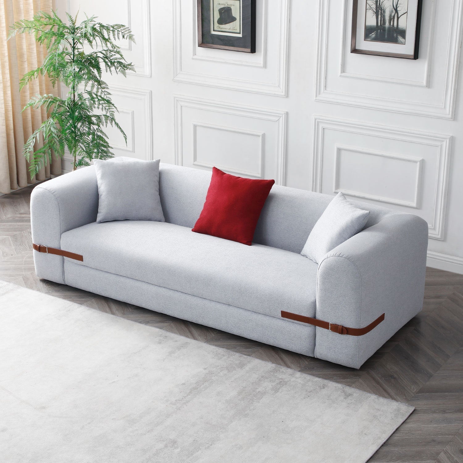 Modern Sofa with a Contrasting color Saddle leather Belt Design-1