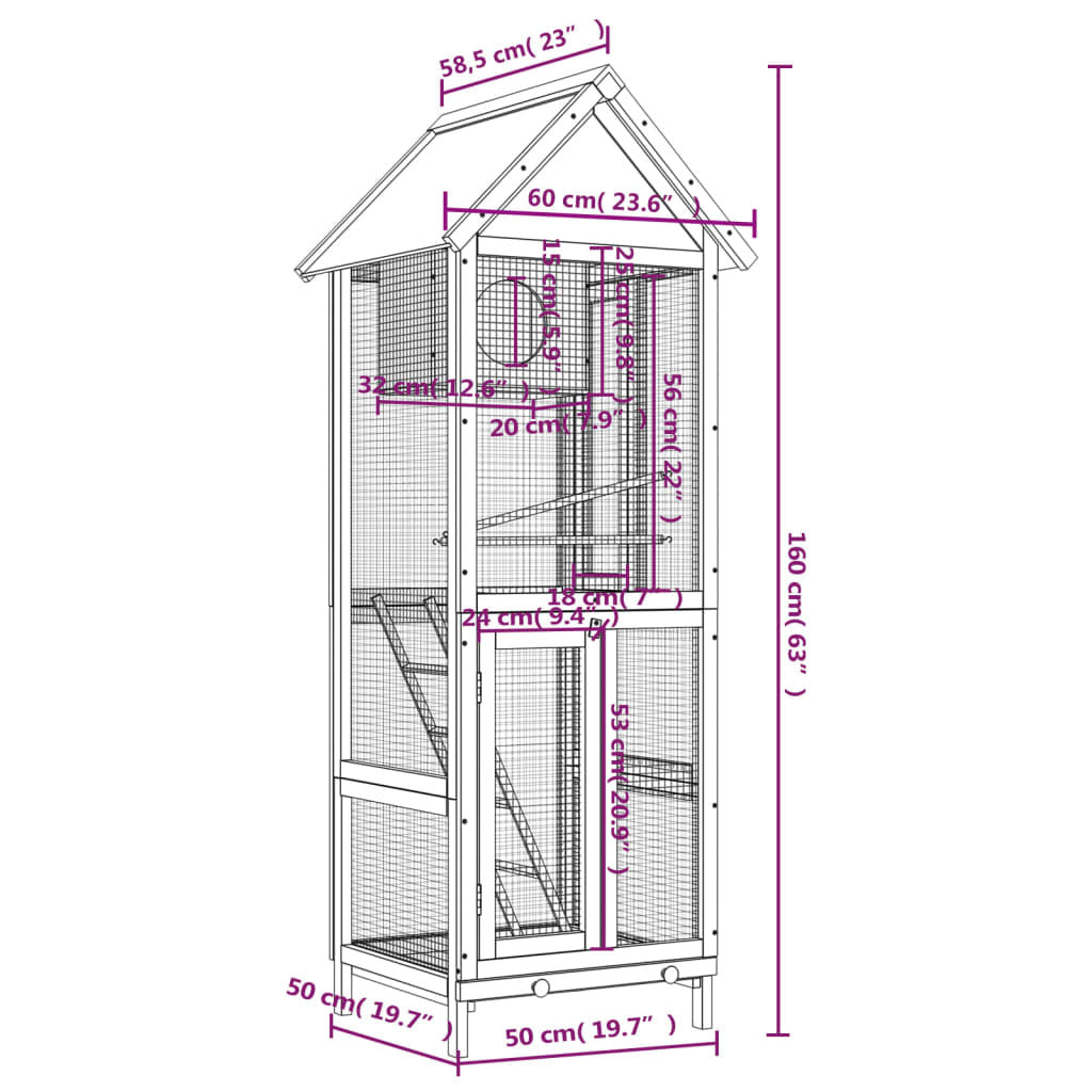 vidaXL Bird House Brown 23.6"x23"x63" Solid Wood Pine