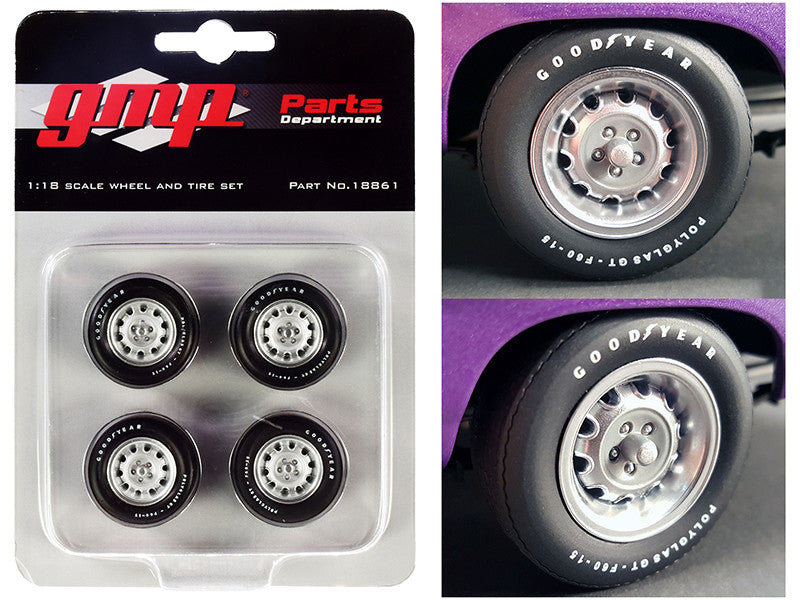 Muscle Car Rally Wheels and Tires Set of 4 pieces from "1970 Dodge Coronet Super Bee" 1/18 by GMP-0