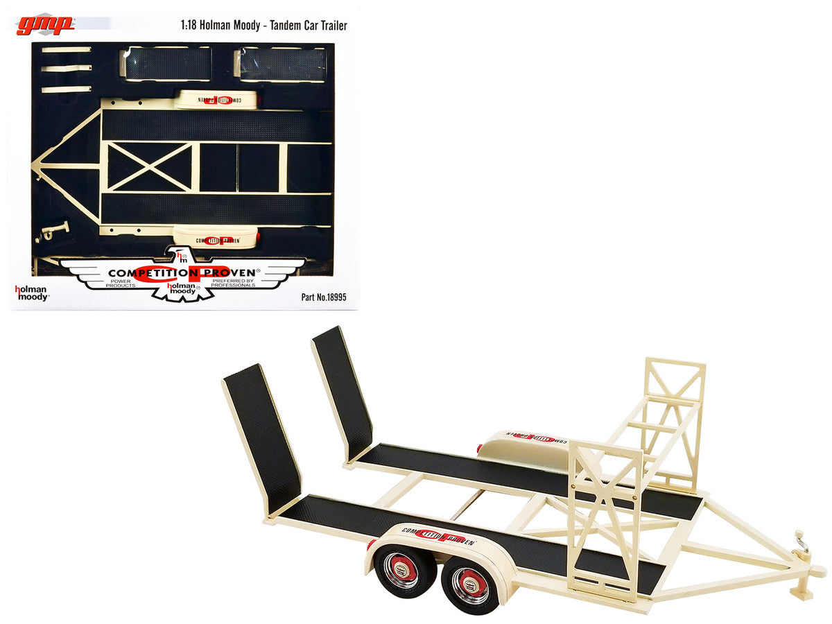 Tandem Car Trailer with Tire Rack Beige "Holman Moody - Competition Proven" 1/18 Diecast Model by GMP-0