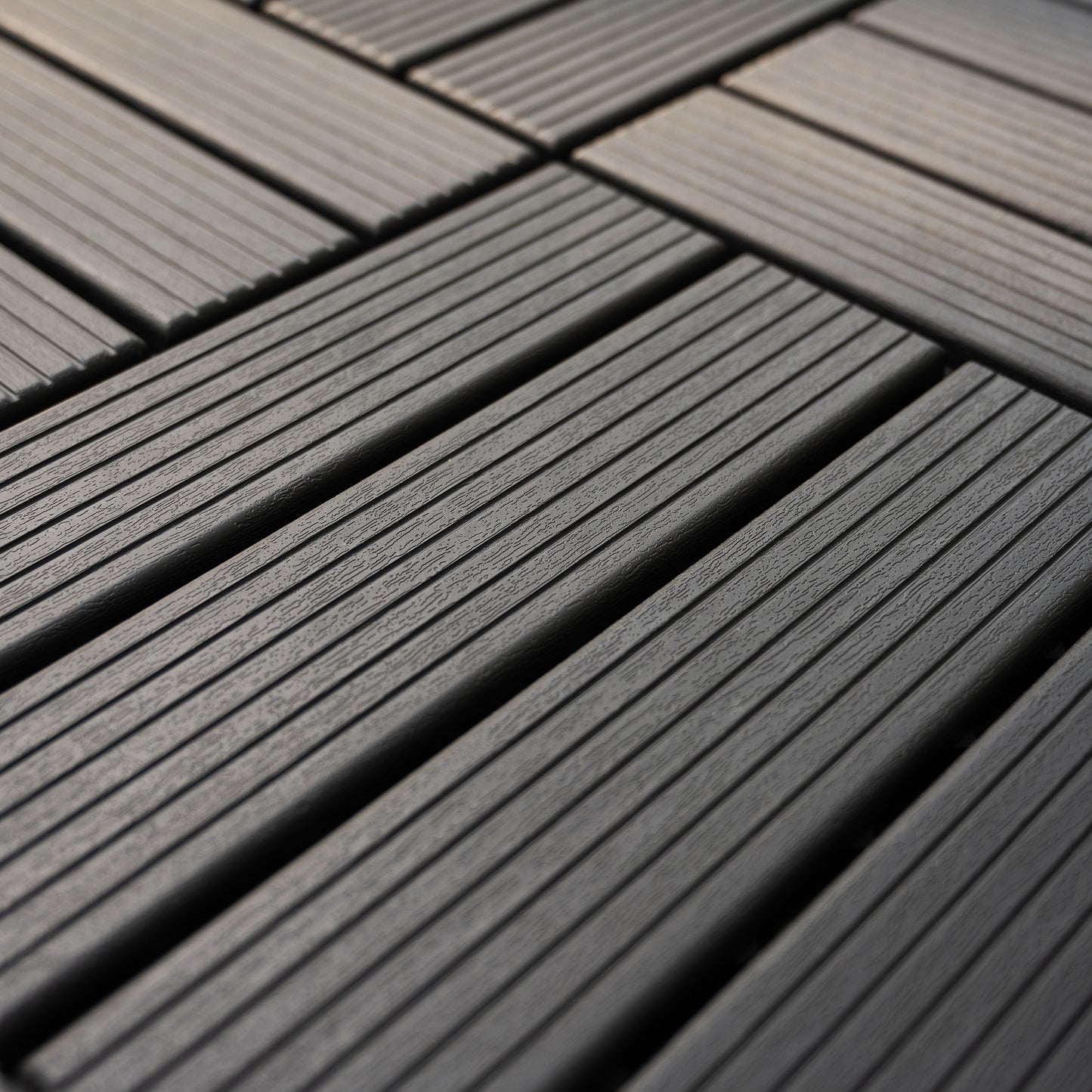 Plastic Interlocking Deck Tiles,44 Pack Patio Deck Tiles,12"x12" Square Waterproof Outdoor All Weather Use, Patio Decking Tiles for Poolside Balcony Backyard (Dark Gray 44 pack Staight groove)