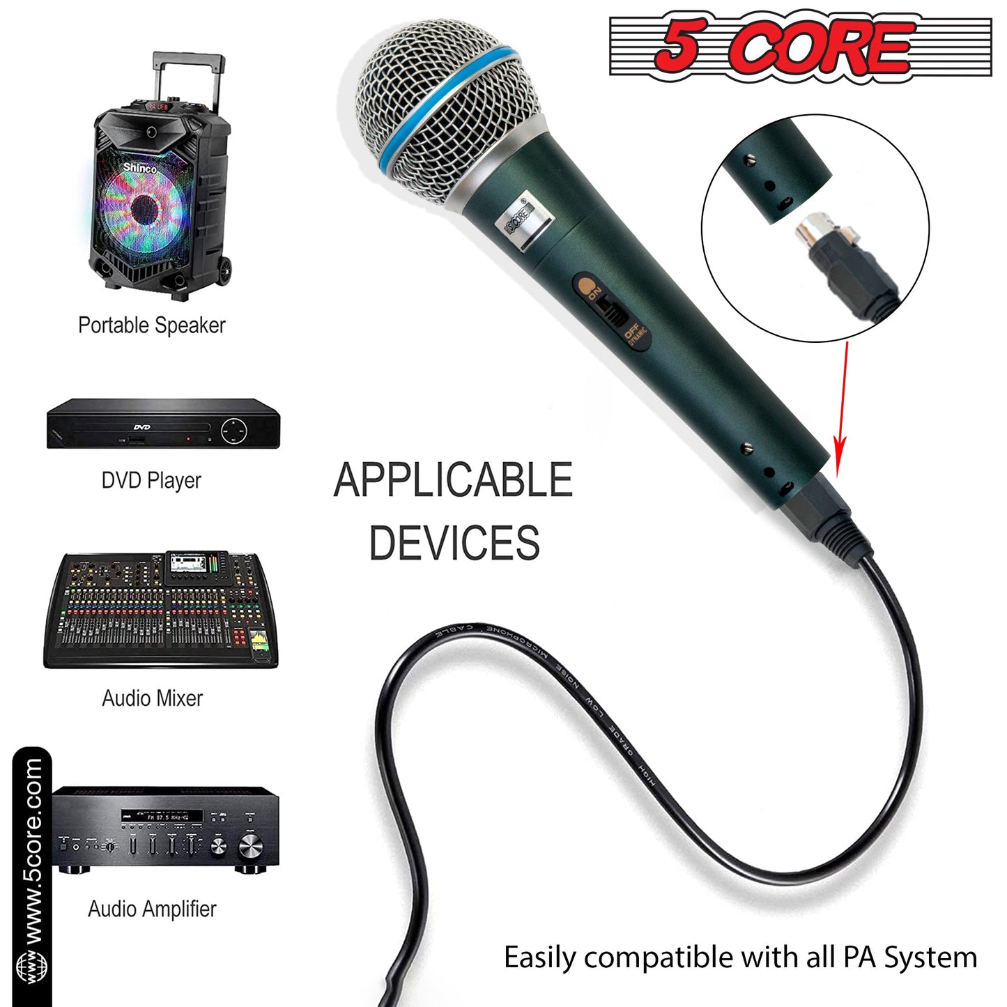 5Core Microphone For Singing Karaoke Mic 3Pcs XLR Microfono Dynamic Cardioid Unidirectional-6