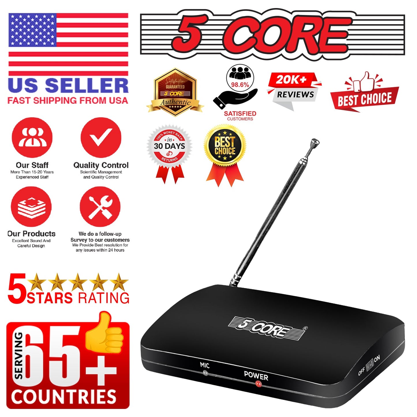 5Core Wireless Microphone System Dual Function Wireless - Wired Microphone Microfono Inalambrico-9