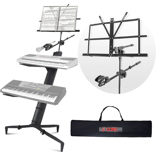 5Core Keyboard Stand 2 Tier Classic Adjustable Electric Piano Sturdy Holder BLACK-0