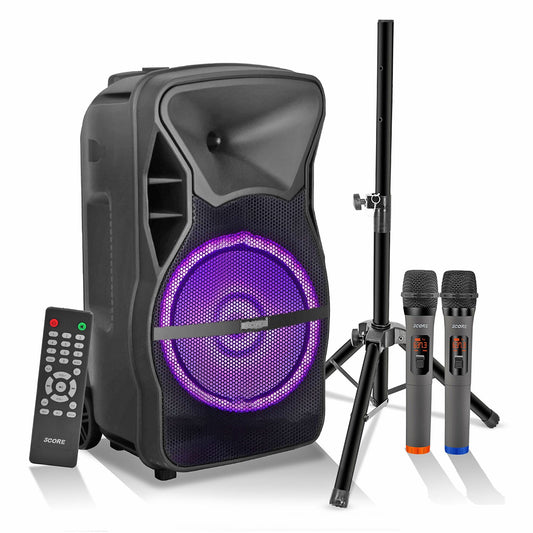 5Core 12 inch PA Portable Bluetooth Party Speaker Karaoke Boombox + 2 Wireless Mics-0