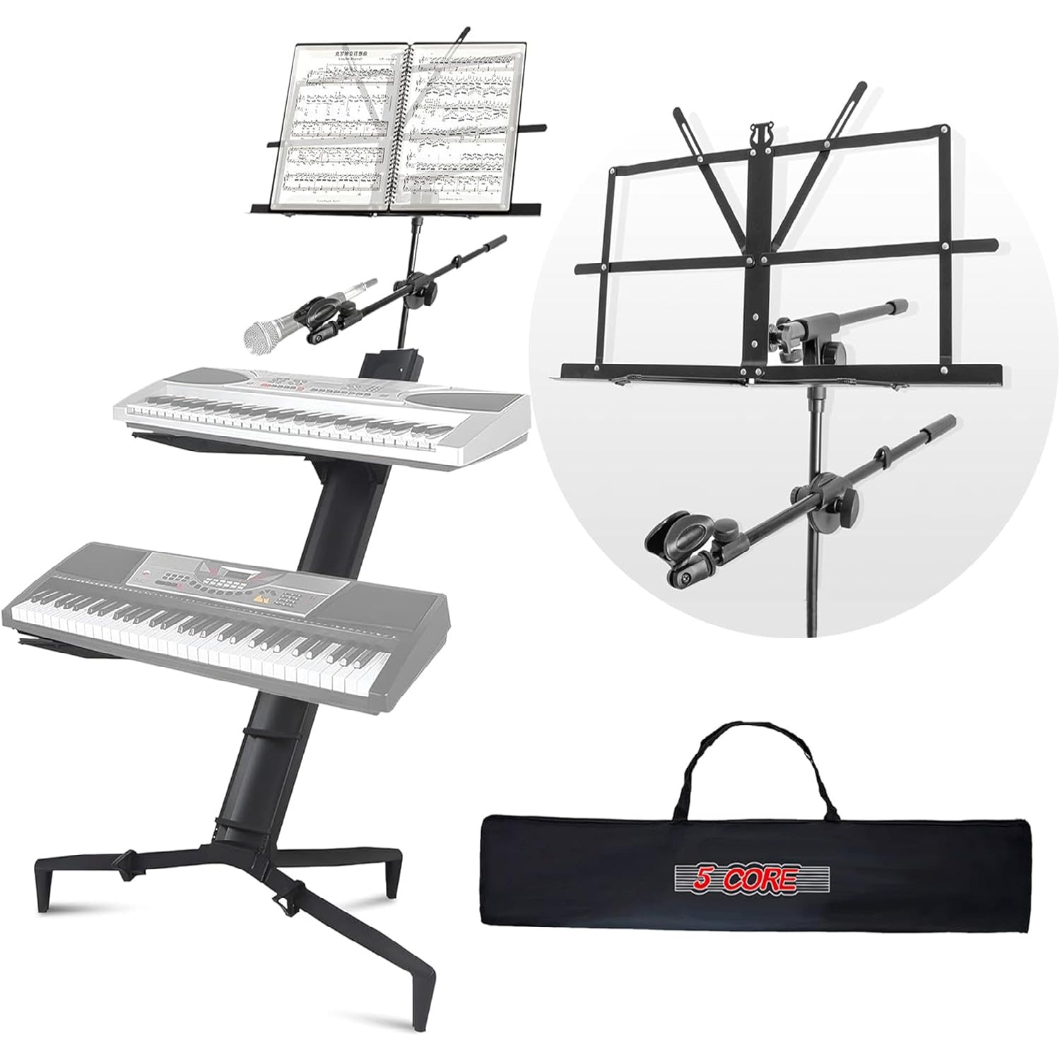 5 Core Keyboard Stand Riser 2 Tier Classic Keyboard Piano Holder Lift Adjustable Two Stage Tower Rack-0