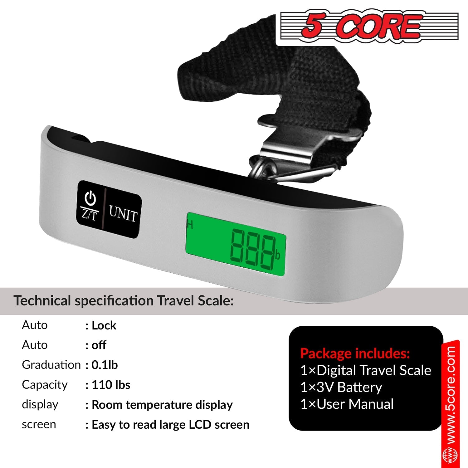 5Core Digital Luggage Scale Travel Weight Scales Portable Packages Bag Suitcases TSA Approved-1