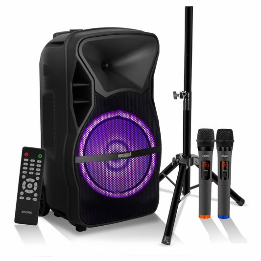 5Core15 inch PA Portable Bluetooth Party Speaker Karaoke Boombox + 2 Wireless Mics-0