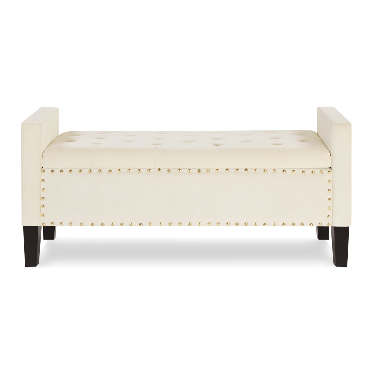 Upholstered Tufted Button Storage Bench with nails trim,Entryway Living Room Soft Padded Seat with Armrest,Bed Bench - Cream