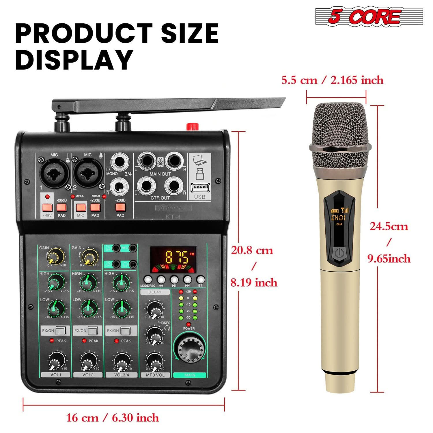 5Core Audio Mixer Sound Board 4 Channel PA DJ Stereo Receiver w Bluetooth USB DJ  PA Karaoke Mixing GOLD-1