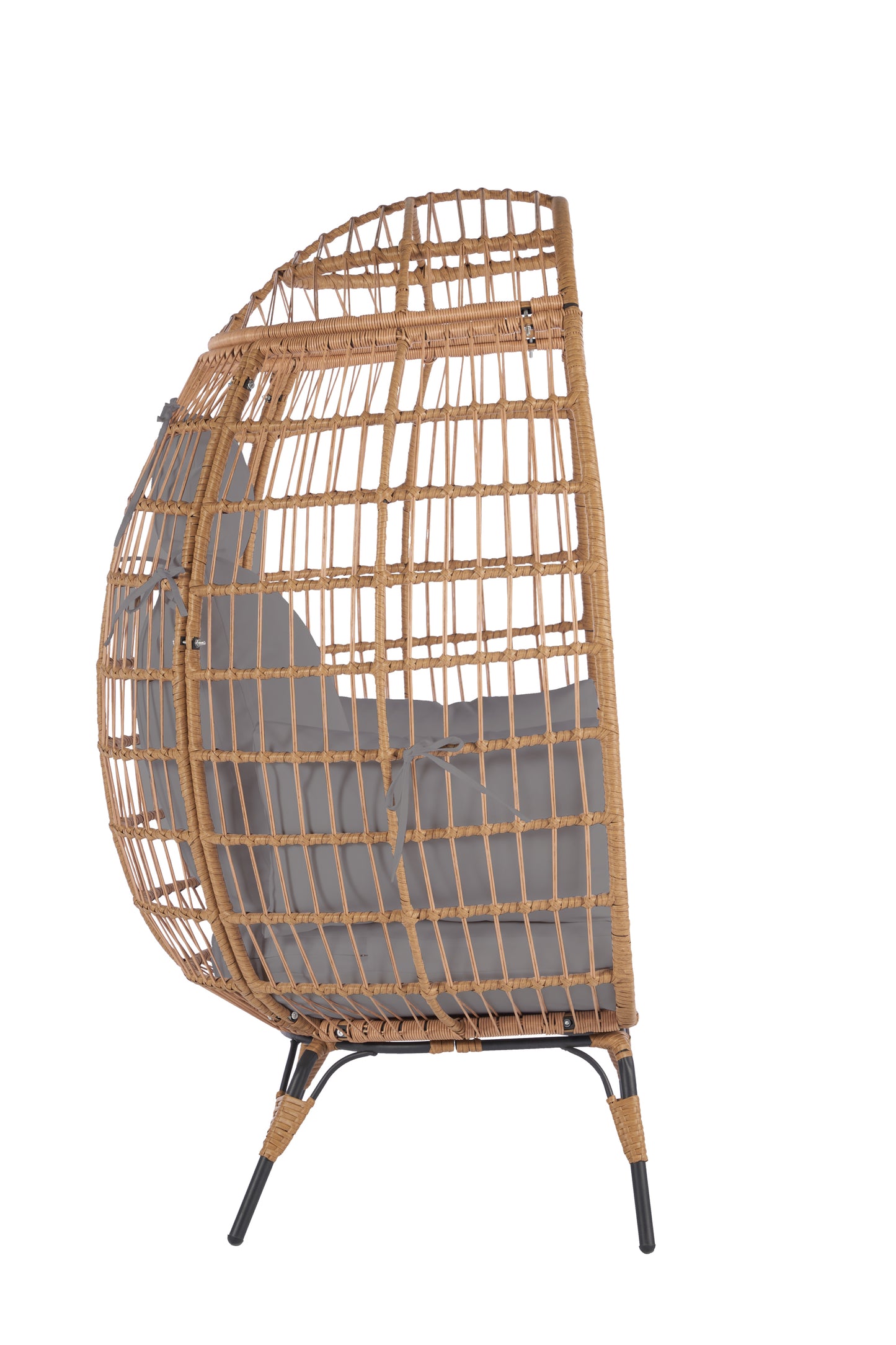 Wicker Egg Chair, Oversized Indoor Outdoor Lounger for Patio, Backyard, Living Room w/ 5 Cushions, Steel Frame, - Light Grey