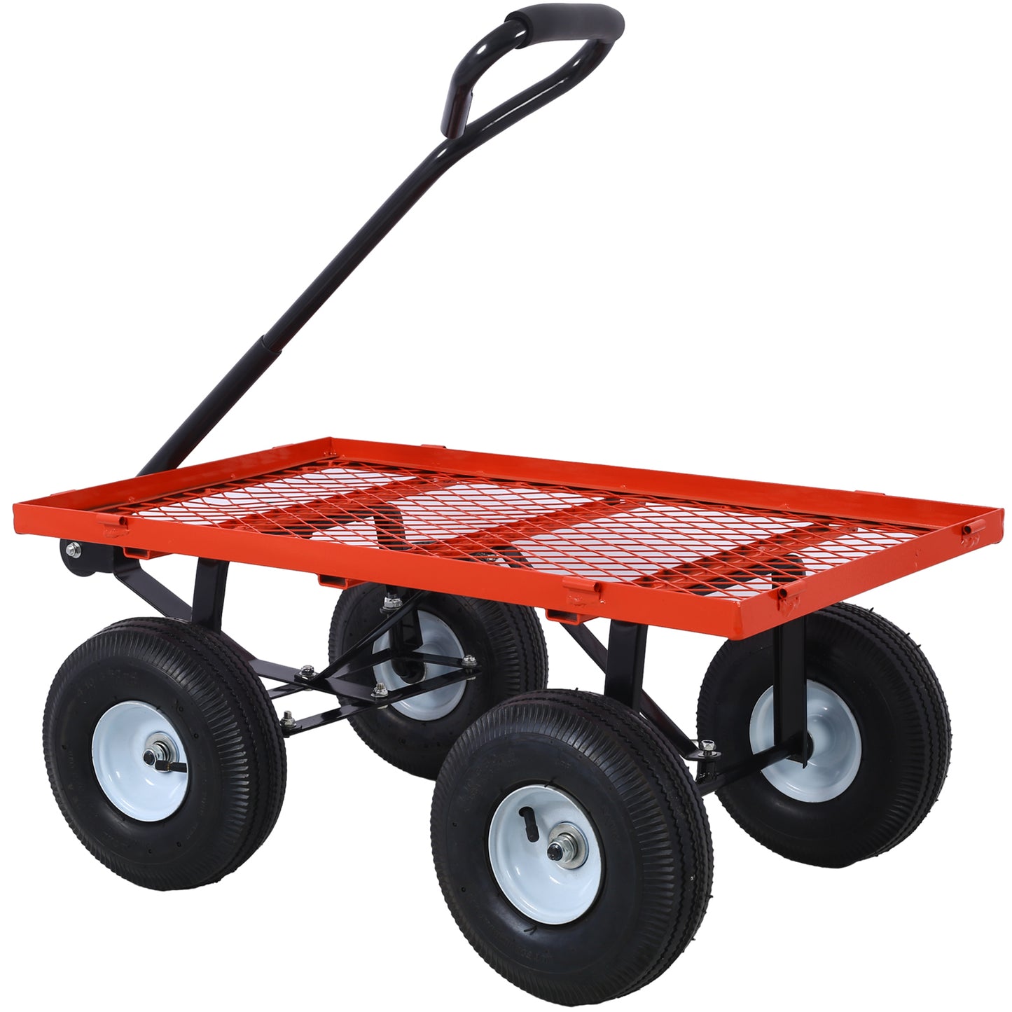 Steel Garden Cart, Steel Mesh Removable Sides, 3 cu ft, 550 lb Capacity, red