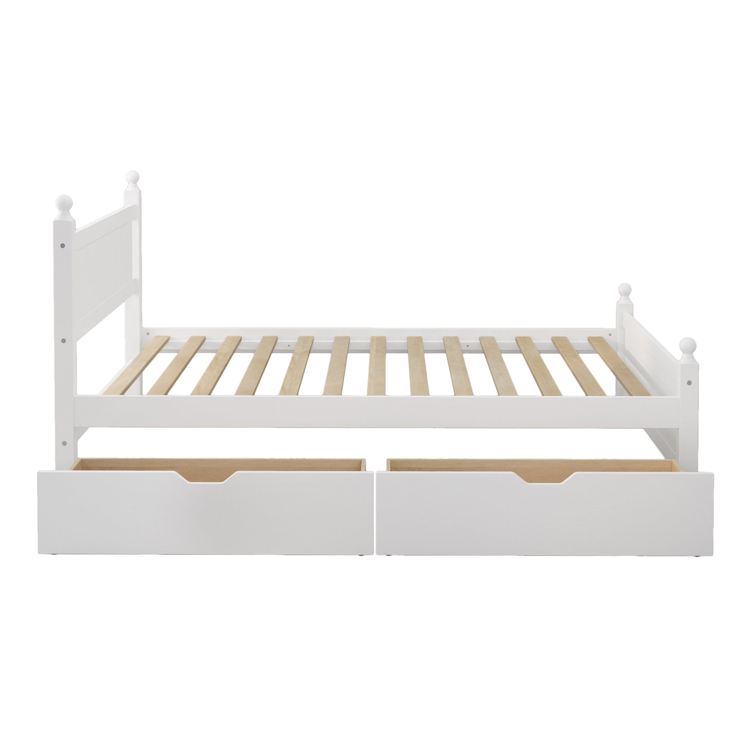 Full Size Solid Wood Platform Bed Frame with 2 drawers for Limited Space Kids, Teens, Adults, No Need Box Spring, White