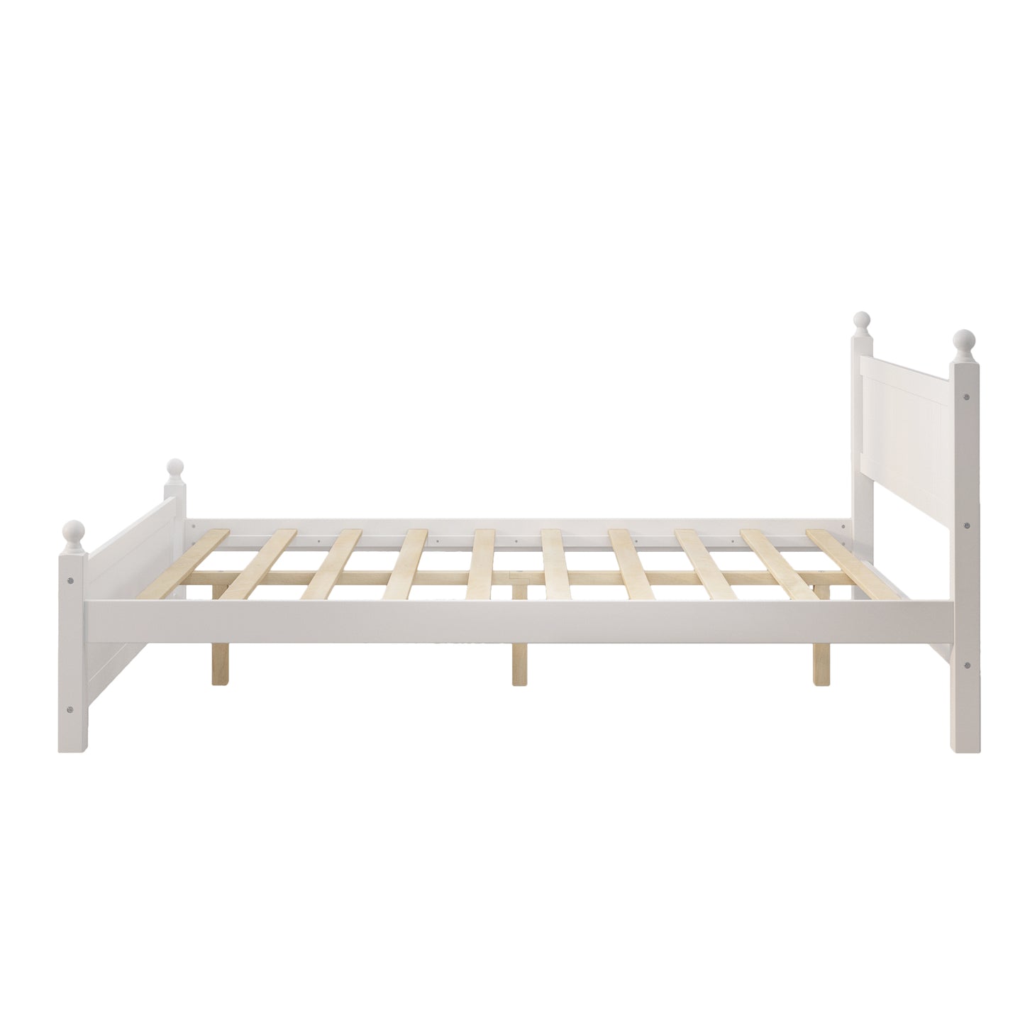 Queen Size Solid Wood Platform Bed Frame for Kids, Teens, Adults, No Need Box Spring, White