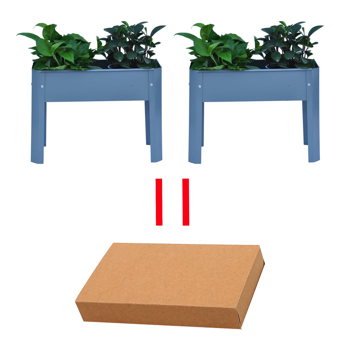 Elevated garden bed, metal elevated outdoor flowerpot box, suitable for backyard and terrace, large flowerpot, suitable for vegetable and flower    Grey*2