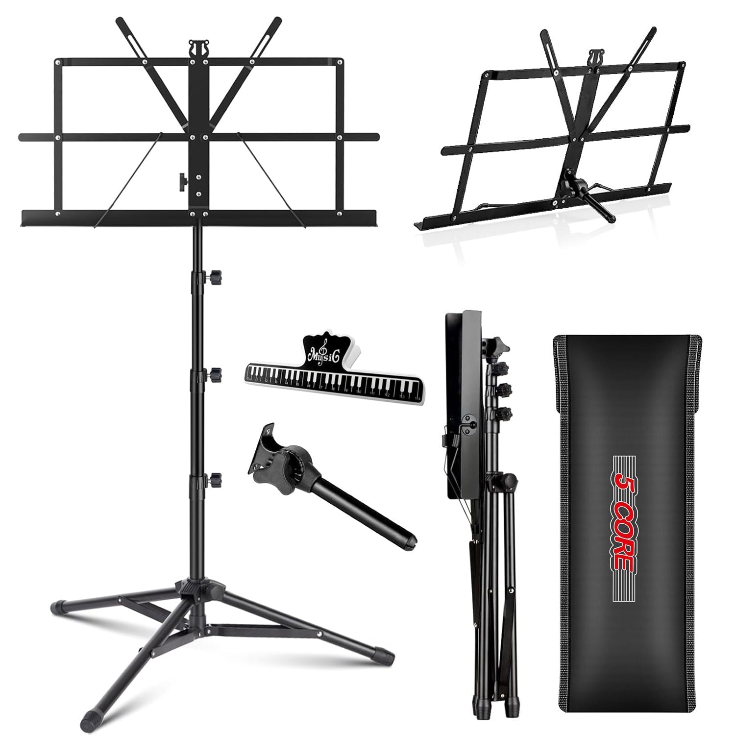 5Core Music Stand For Sheet Music Portable Tripod Adjustable Folding Note Holder Higher BLACK-0