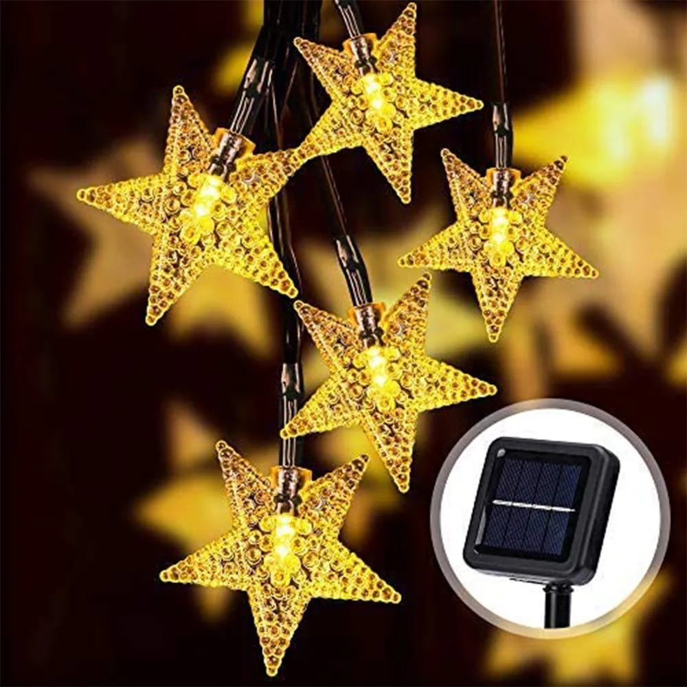 Vibe Geeks Solar-Powered LED 5-point Star String Lights Outdoor Decorative Lights-3