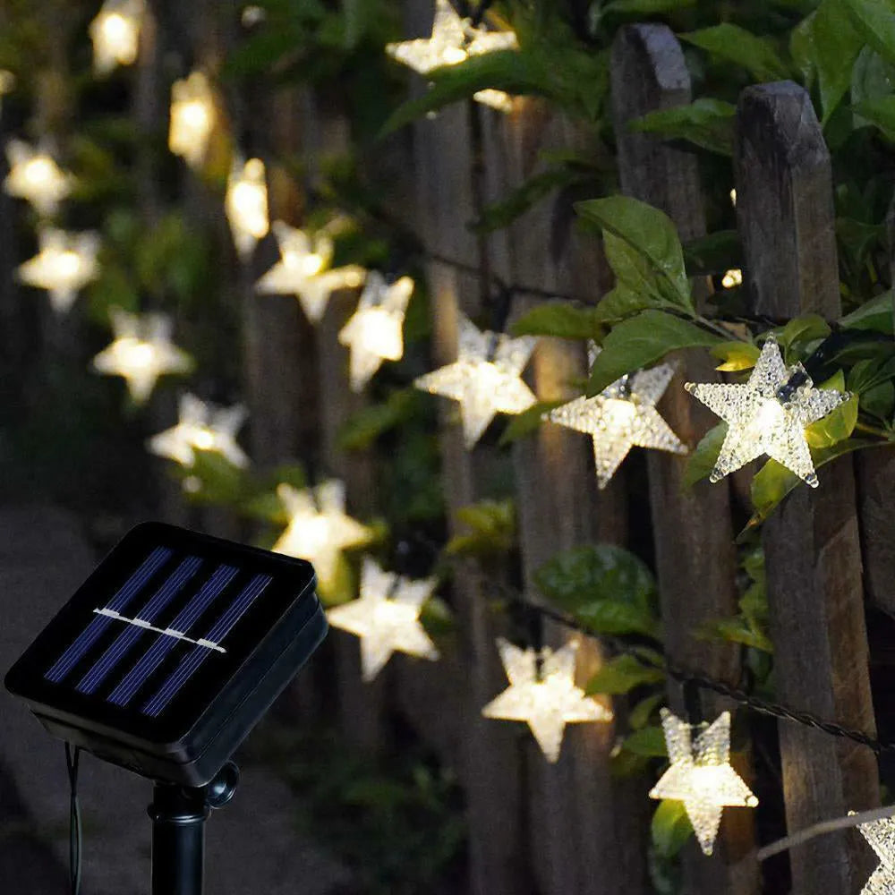 Vibe Geeks Solar-Powered LED 5-point Star String Lights Outdoor Decorative Lights-4