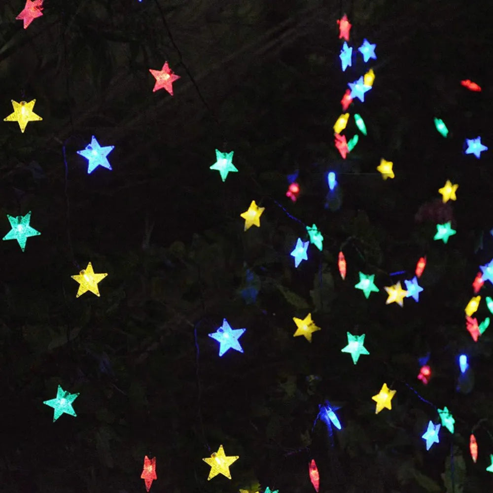 Vibe Geeks Solar-Powered LED 5-point Star String Lights Outdoor Decorative Lights-5