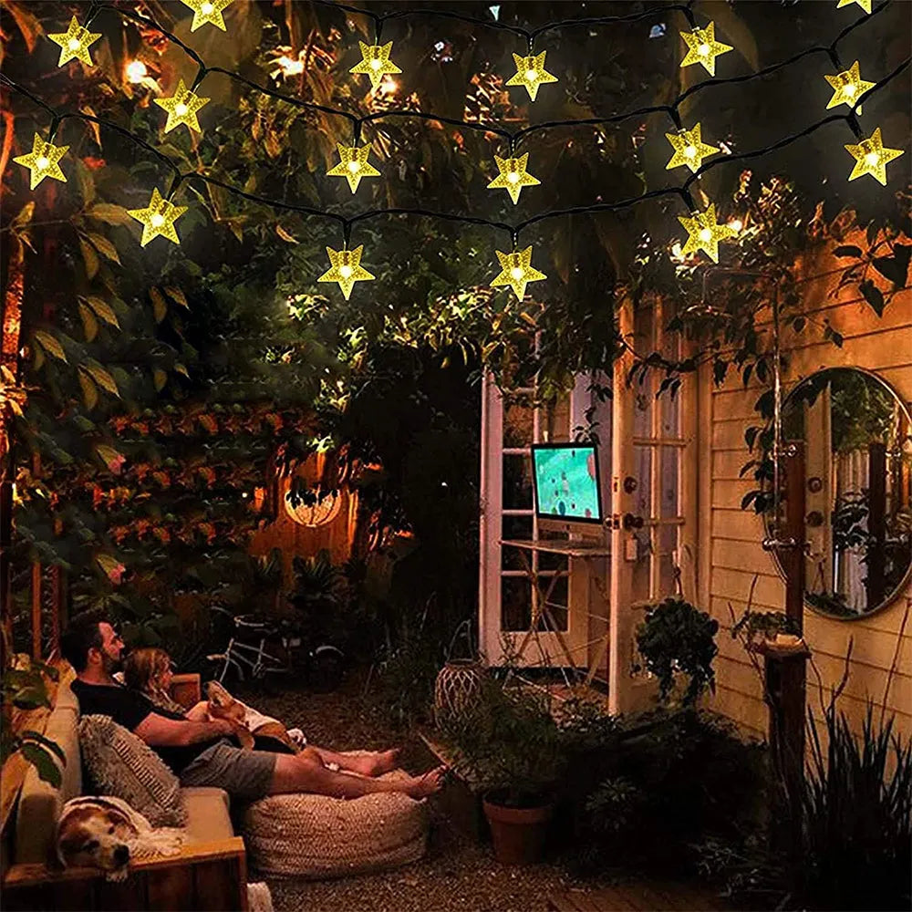 Vibe Geeks Solar-Powered LED 5-point Star String Lights Outdoor Decorative Lights-6