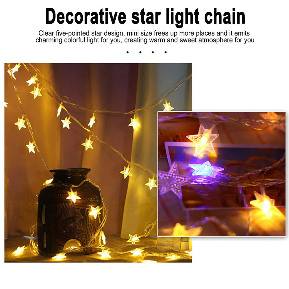 Vibe Geeks Solar-Powered LED 5-point Star String Lights Outdoor Decorative Lights-10