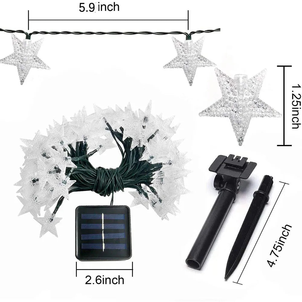 Vibe Geeks Solar-Powered LED 5-point Star String Lights Outdoor Decorative Lights-22