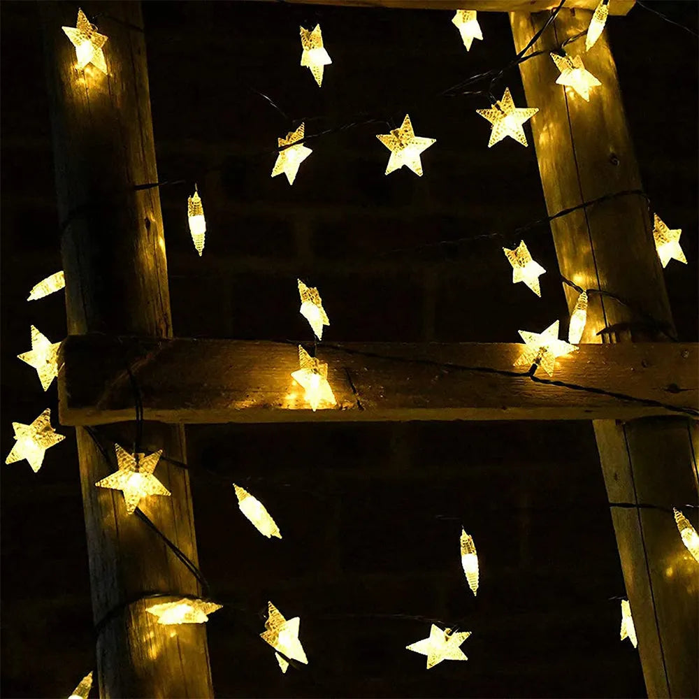 Vibe Geeks Solar-Powered LED 5-point Star String Lights Outdoor Decorative Lights-26