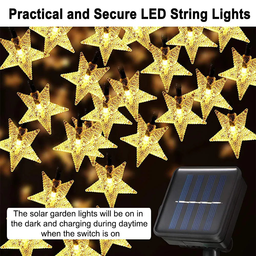 Vibe Geeks Solar-Powered LED 5-point Star String Lights Outdoor Decorative Lights-11