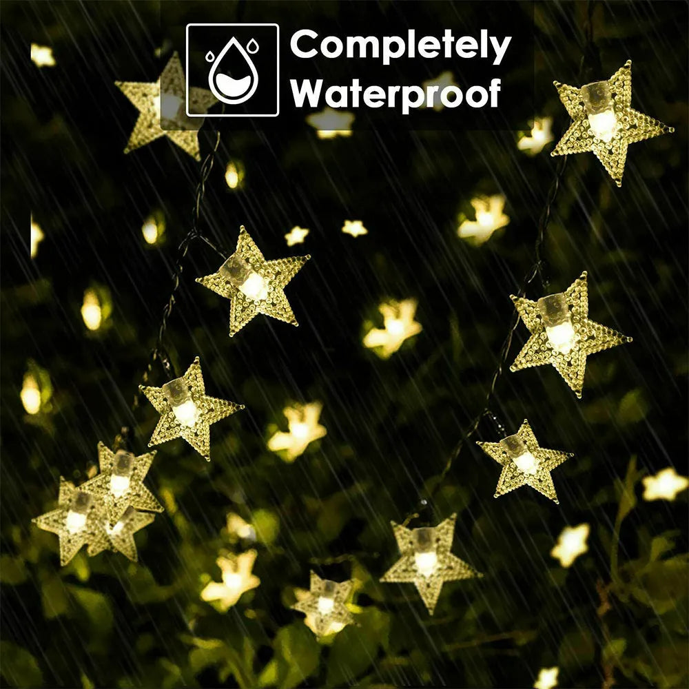 Vibe Geeks Solar-Powered LED 5-point Star String Lights Outdoor Decorative Lights-13