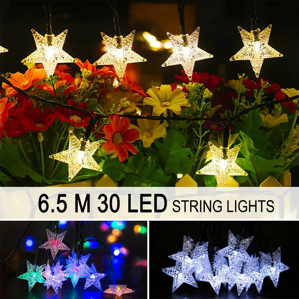 Vibe Geeks Solar-Powered LED 5-point Star String Lights Outdoor Decorative Lights-14