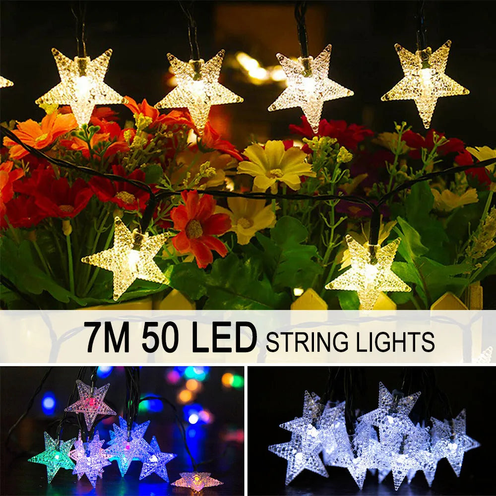 Vibe Geeks Solar-Powered LED 5-point Star String Lights Outdoor Decorative Lights-15