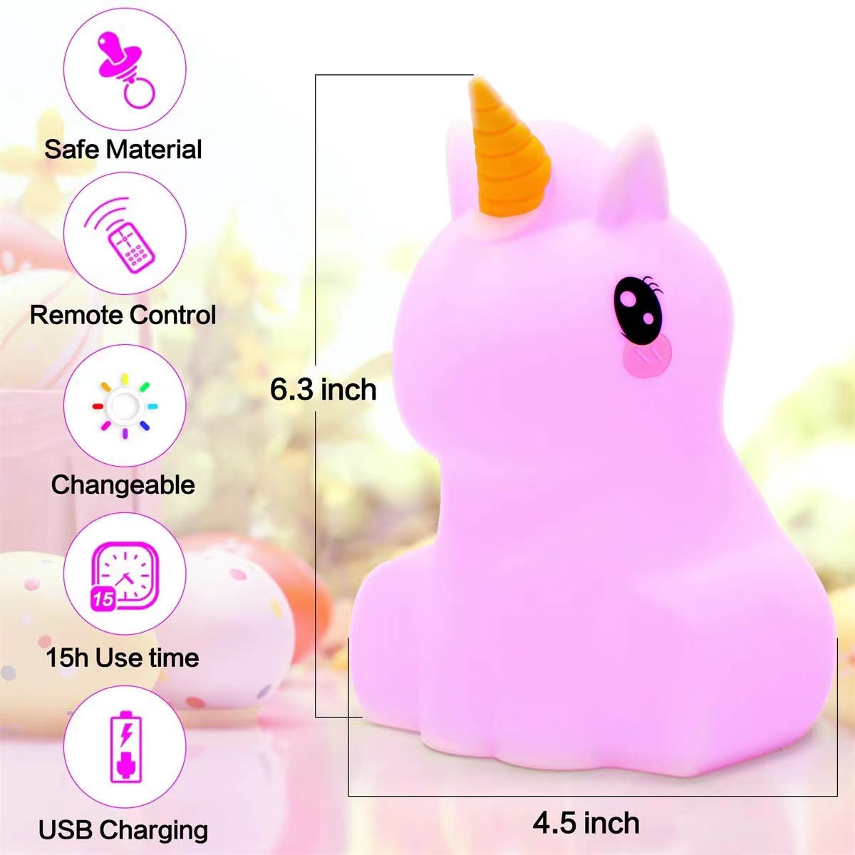 Unicorn Night Light Nursery Lamp-5