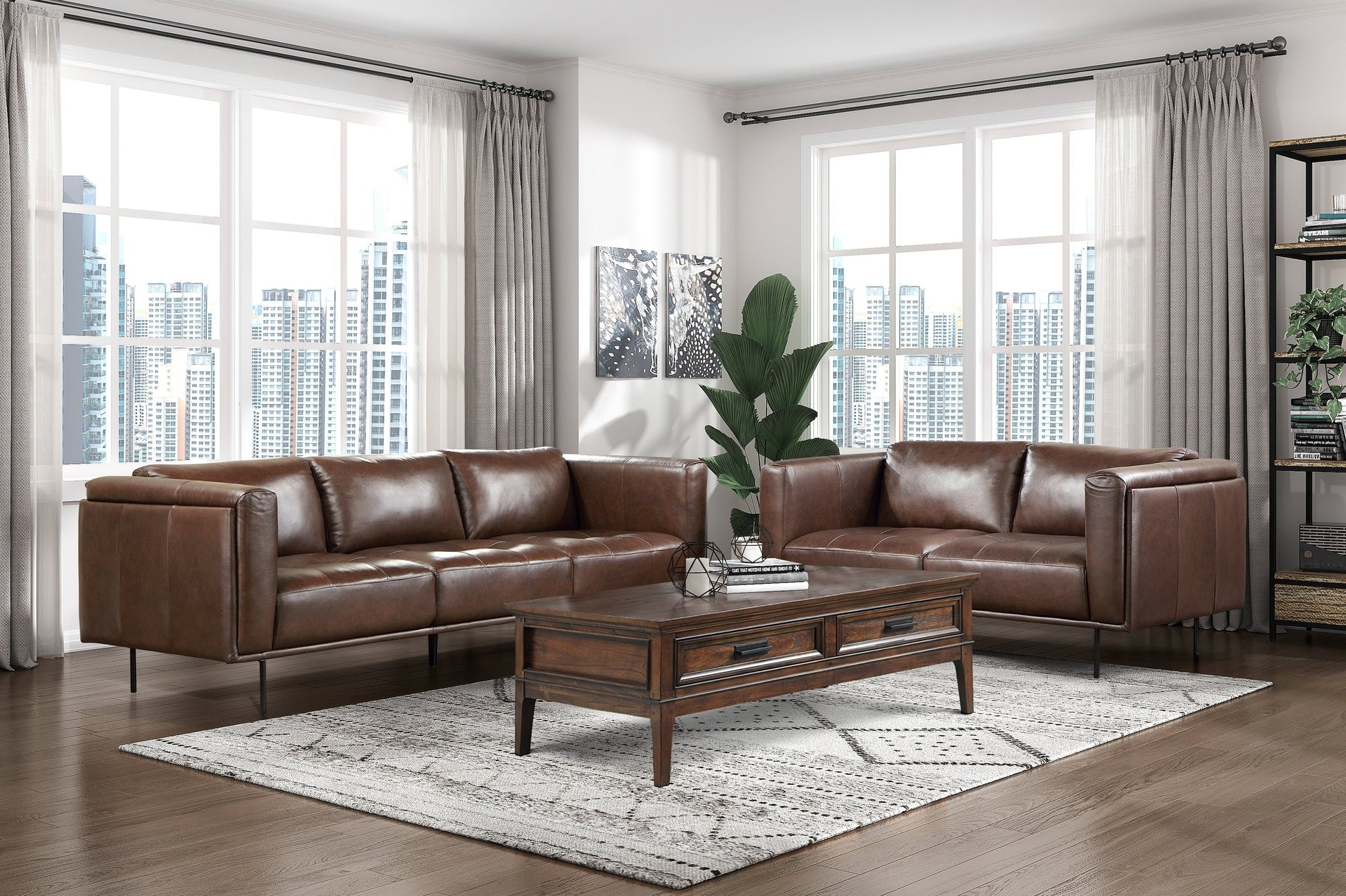 Modern Design Brown Genuine Leather Sofa-3