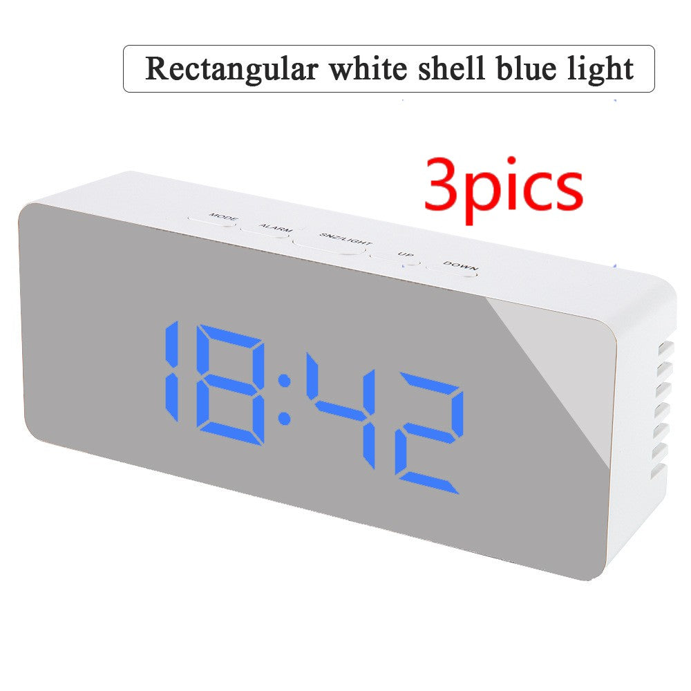 Style: 3PCS Rectangle, Color: Blue - Digital LED multi-function mirror clock